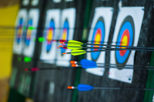 Arrows in archery target on archery range
